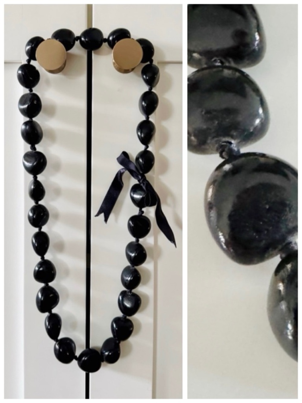 Hawaiian Style Black Kukui Nut Lei Necklace